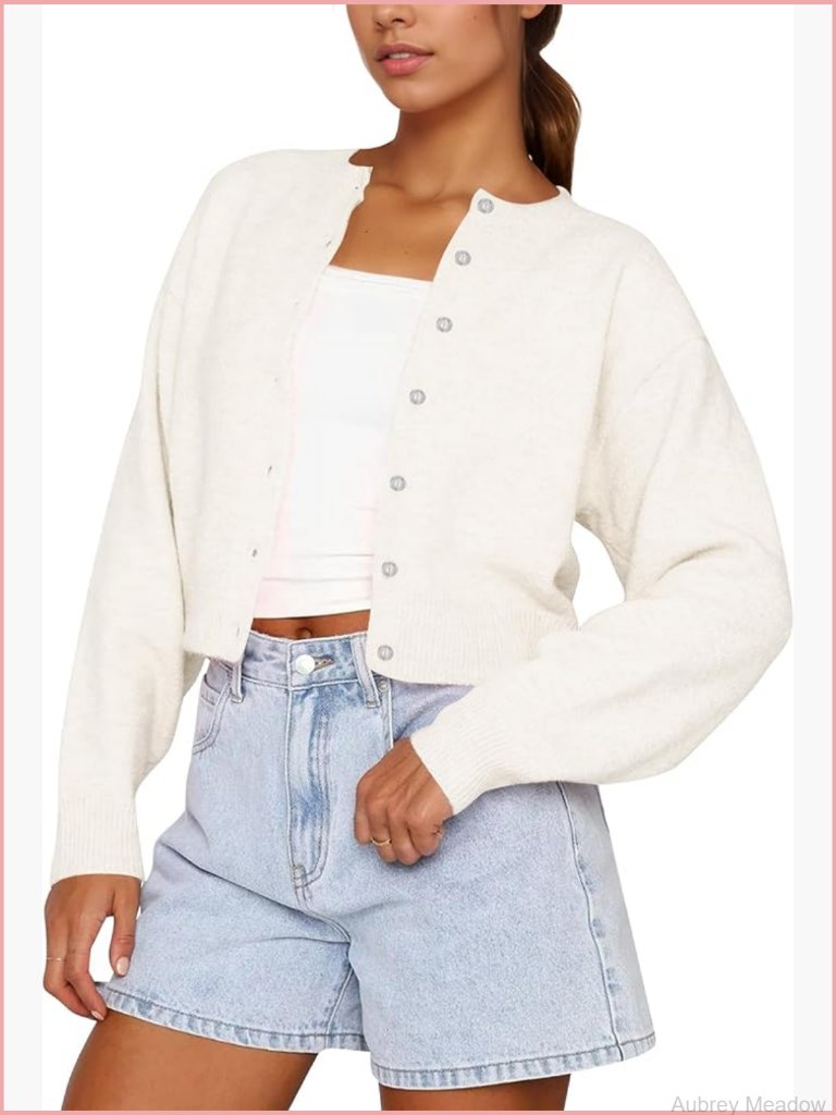 Crop Cardigan Sweater Crewneck Long Sleeve Button Down Y2k Knitwear